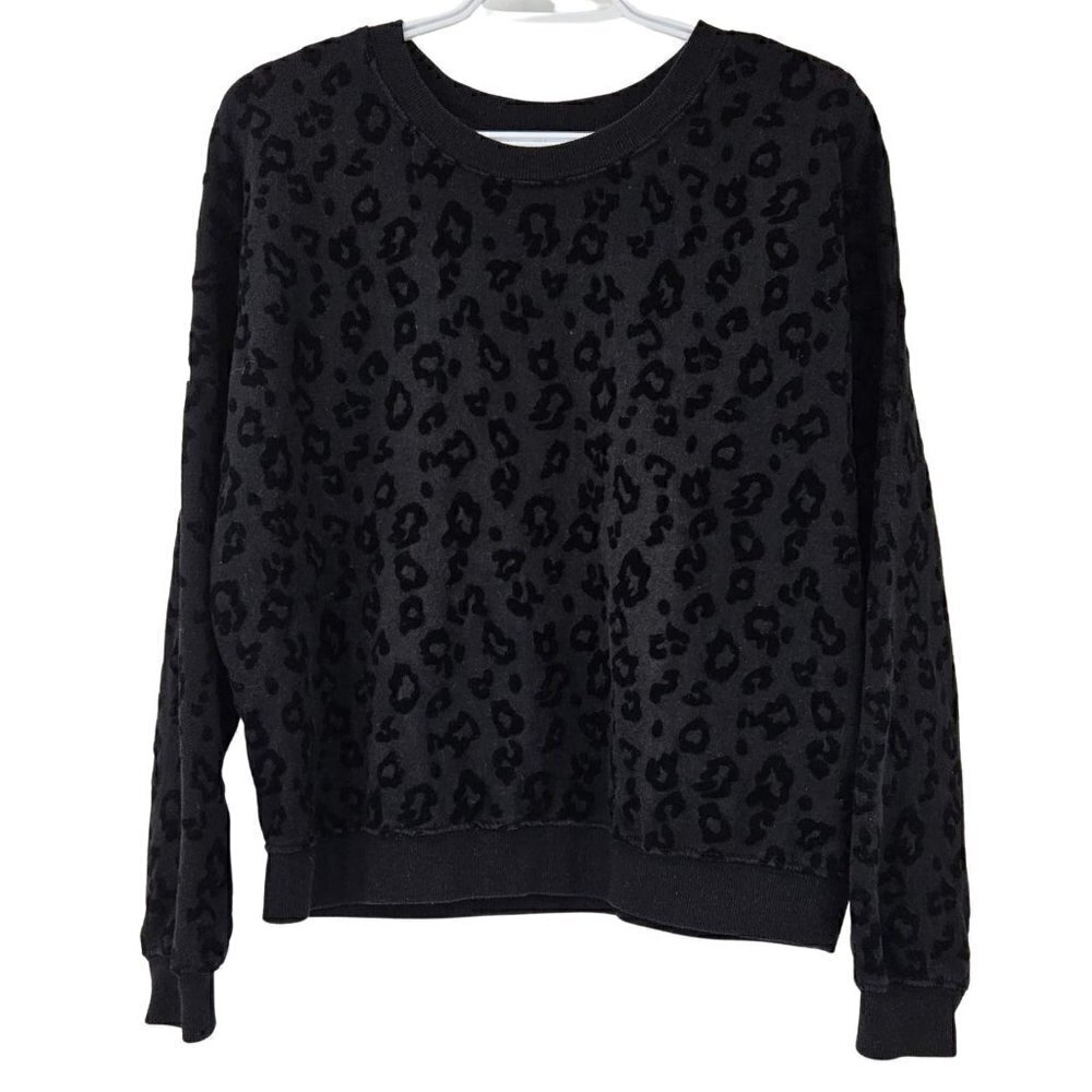 Pink VS Leopard Print Velvet Sweatshirt Black Women's XS Preppy Lounge Wear